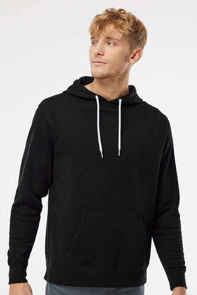 Independent Trading Company AFX90UN Mens Hooded Sweatshirt Hoodie w/ Pouch Pocket Black Model Front