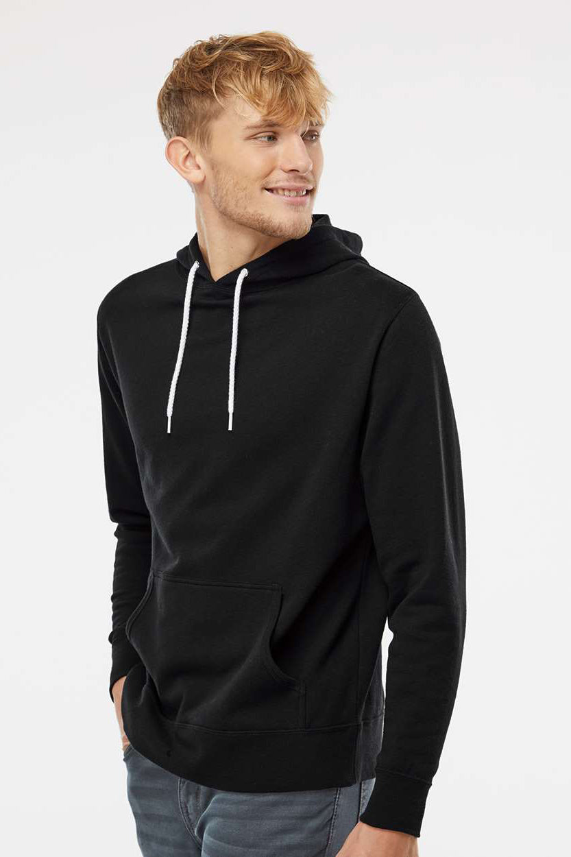Independent Trading Company AFX90UN Mens Hooded Sweatshirt Hoodie w/ Pouch Pocket Black Model Side