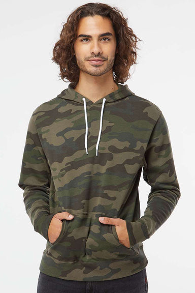 Independent Trading Company AFX90UN Mens Hooded Sweatshirt Hoodie w/ Pouch Pocket Forest Green Camo Model Front
