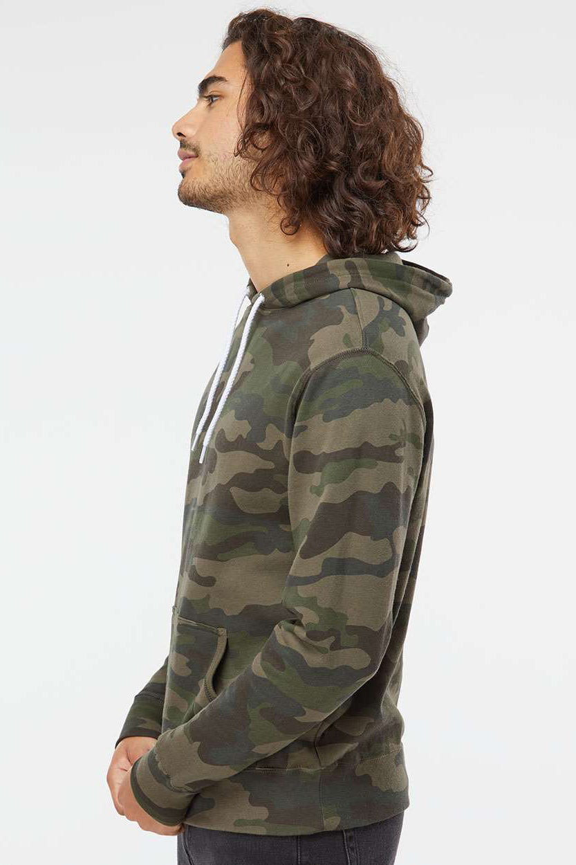 Independent Trading Company AFX90UN Mens Hooded Sweatshirt Hoodie w/ Pouch Pocket Forest Green Camo Model Side