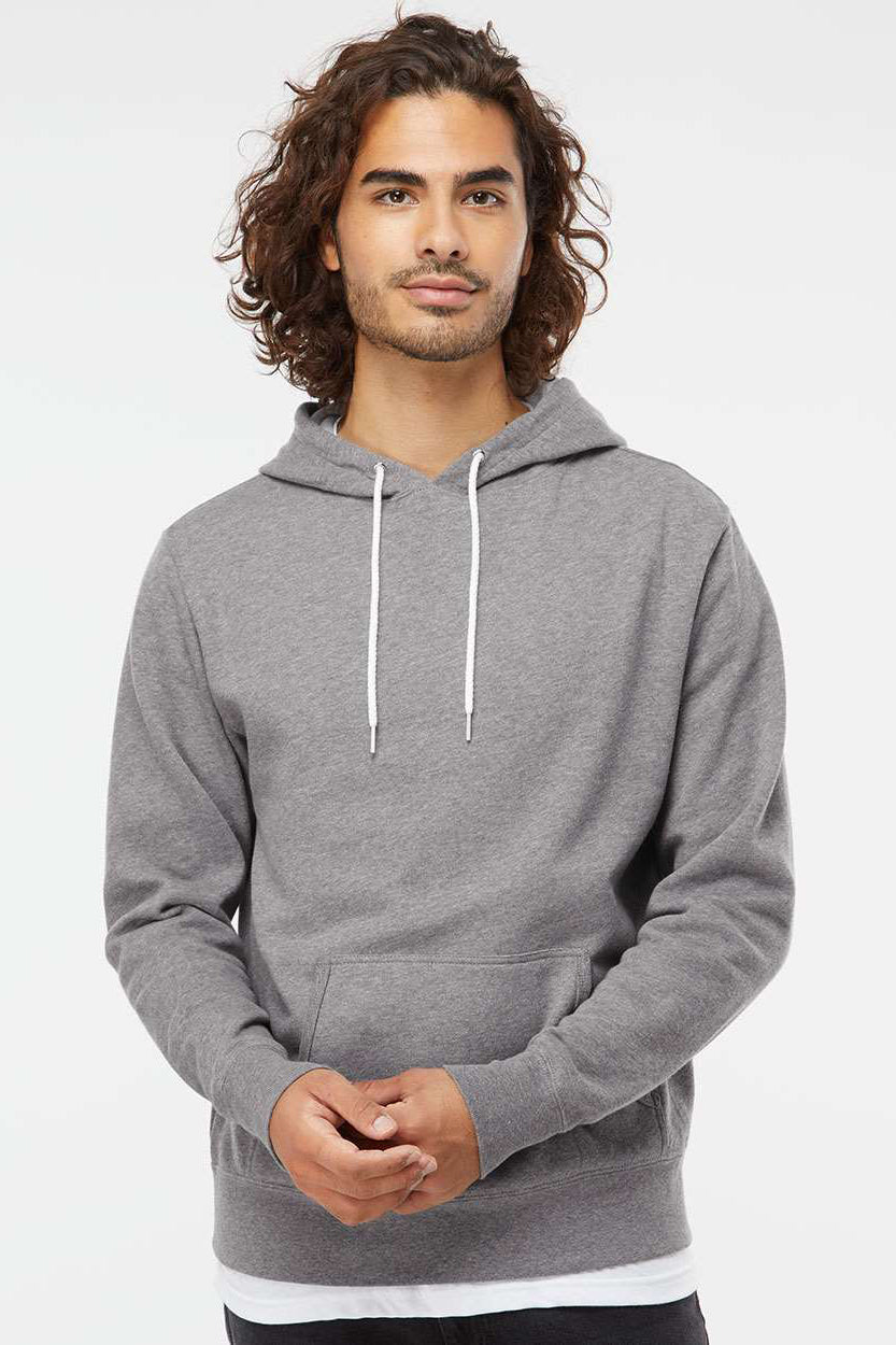 Independent Trading Company AFX90UN Mens Hooded Sweatshirt Hoodie w/ Pouch Pocket Heather Gunmetal Grey Model Front