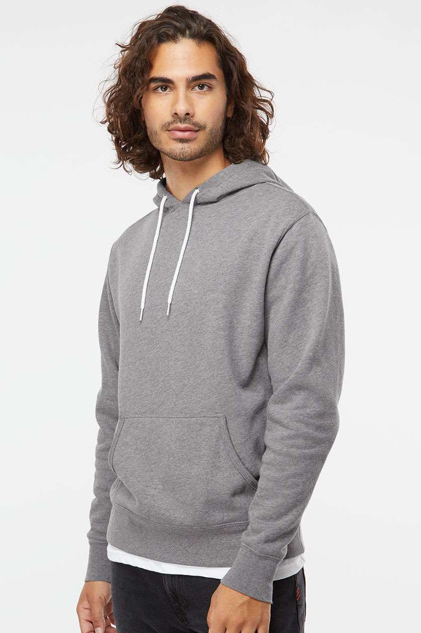 Independent Trading Company AFX90UN Mens Hooded Sweatshirt Hoodie w/ Pouch Pocket Heather Gunmetal Grey Model Side