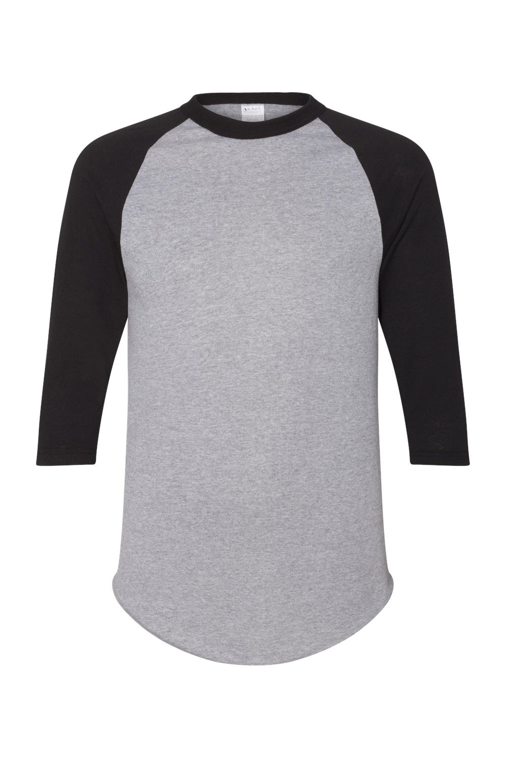Augusta Sportswear 4420 Mens Raglan 3/4 Sleeve Crewneck T-Shirt Heather Grey/Black Flat Front