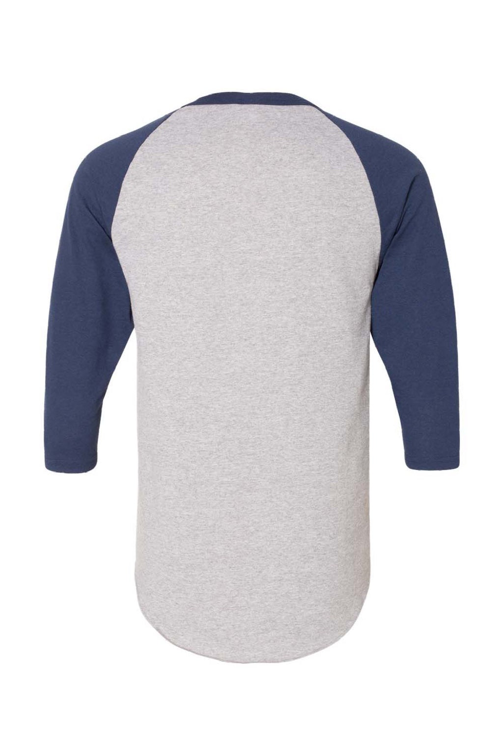 Augusta Sportswear 4420 Mens Raglan 3/4 Sleeve Crewneck T-Shirt Heather Grey/Navy Blue Model Flat Back