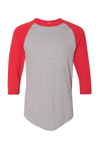 Augusta Sportswear 4420 Mens Raglan 3/4 Sleeve Crewneck T-Shirt Heather Grey/Red Flat Front