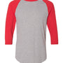 Augusta Sportswear Mens Raglan 3/4 Sleeve Crewneck T-Shirt - Heather Grey/Red - NEW