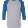 Augusta Sportswear Mens Raglan 3/4 Sleeve Crewneck T-Shirt - Heather Grey/Royal Blue - NEW