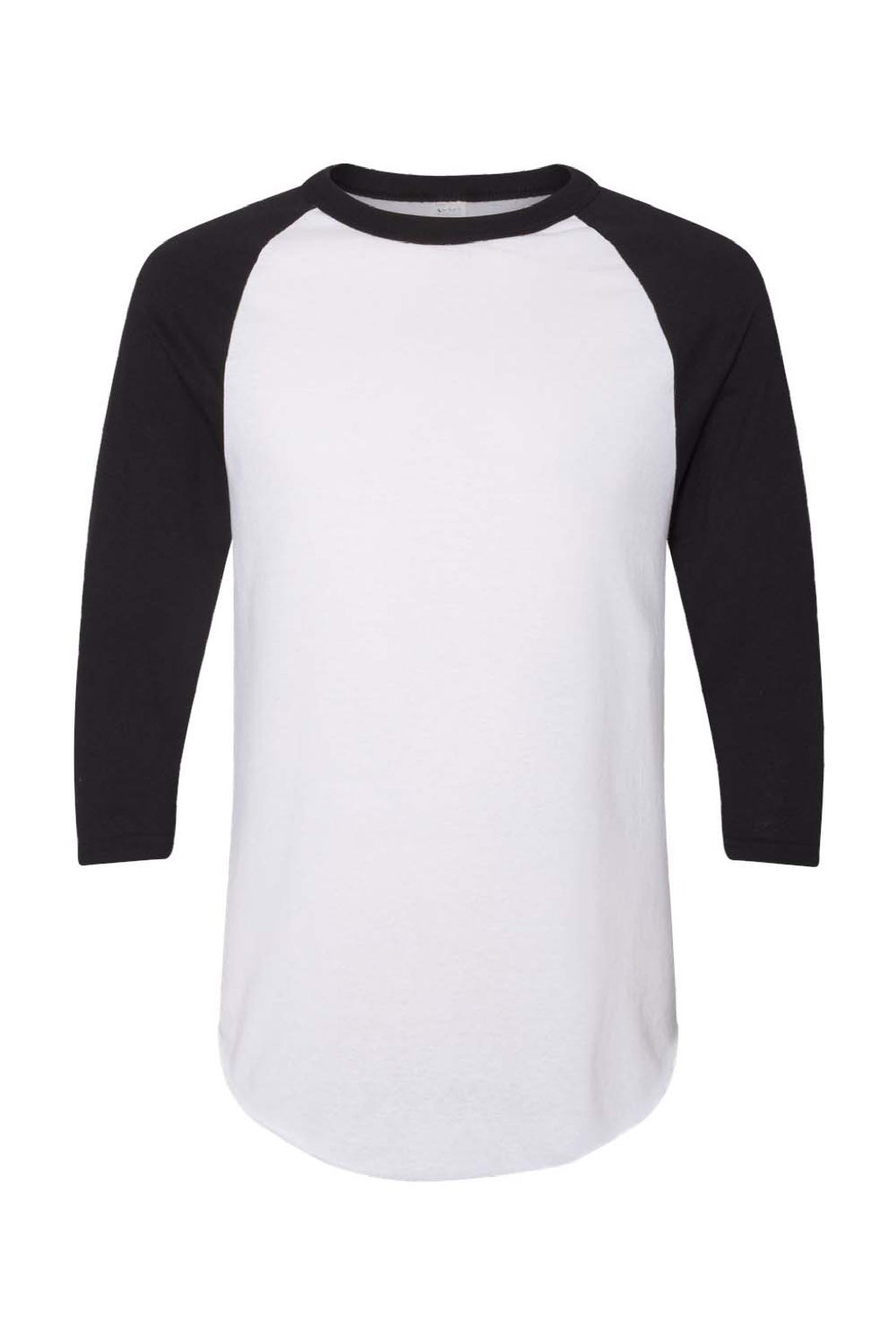 Augusta Sportswear 4420 Mens Raglan 3/4 Sleeve Crewneck T-Shirt White/Black Model Flat Front