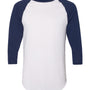 Augusta Sportswear Mens Raglan 3/4 Sleeve Crewneck T-Shirt - White/Navy Blue - NEW