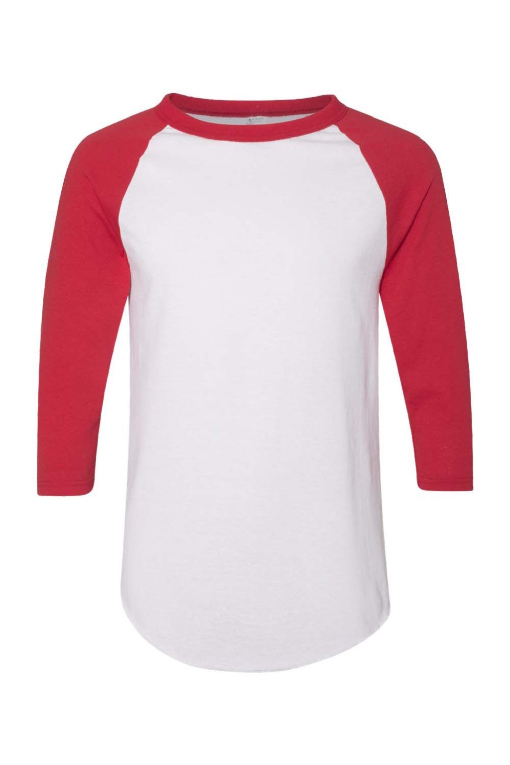 Augusta Sportswear 4420 Mens Raglan 3/4 Sleeve Crewneck T-Shirt White/Red Model Flat Front
