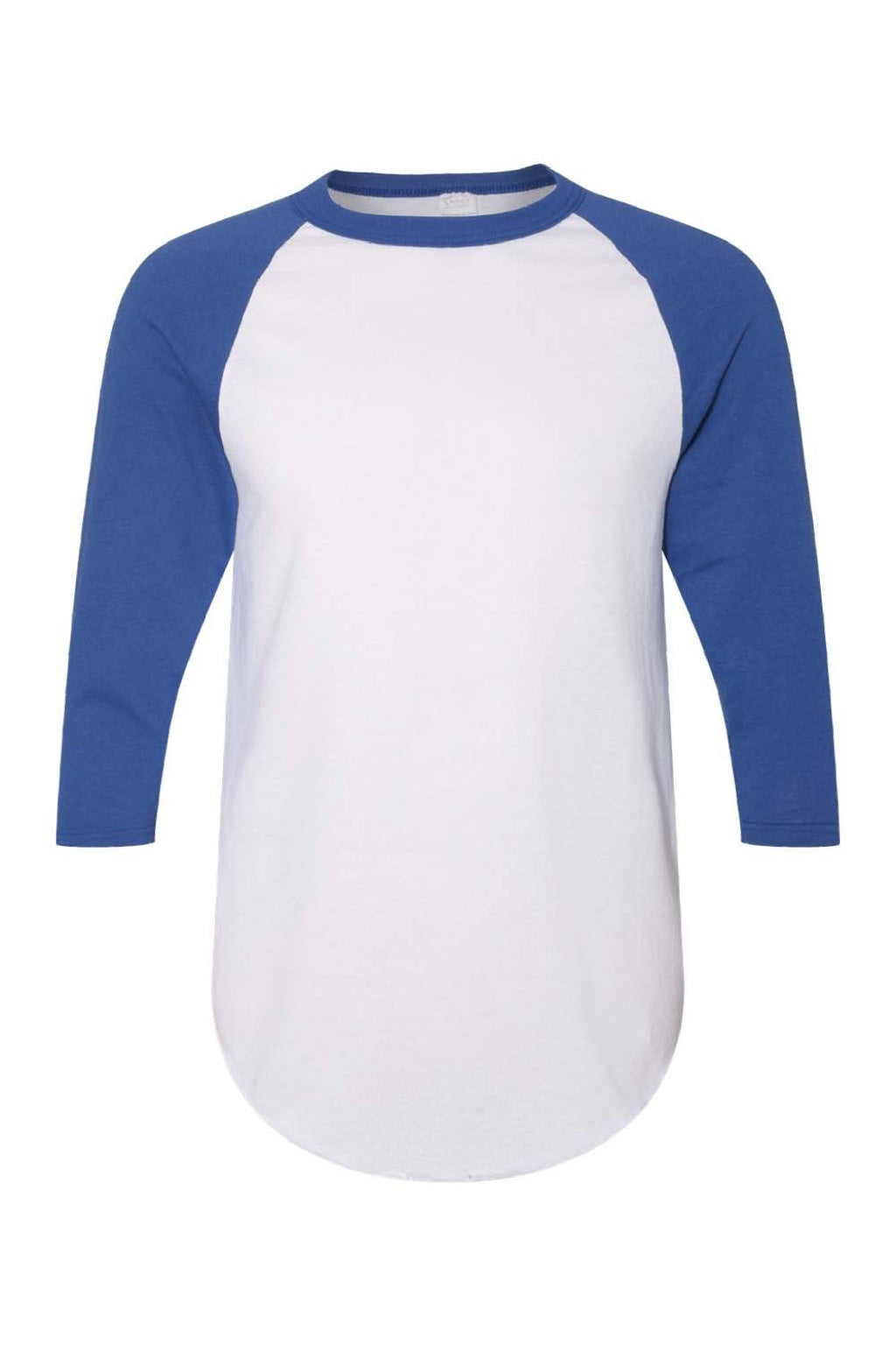 Augusta Sportswear 4420 Mens Raglan 3/4 Sleeve Crewneck T-Shirt White/Royal Blue Model Flat Front