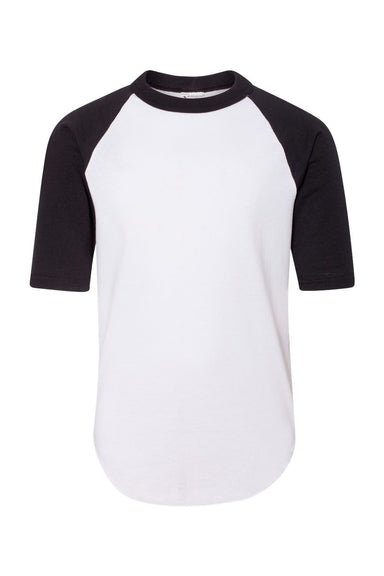 Augusta Sportswear 4421 Youth Raglan 3/4 Sleeve Crewneck T-Shirt White/Black Flat Front