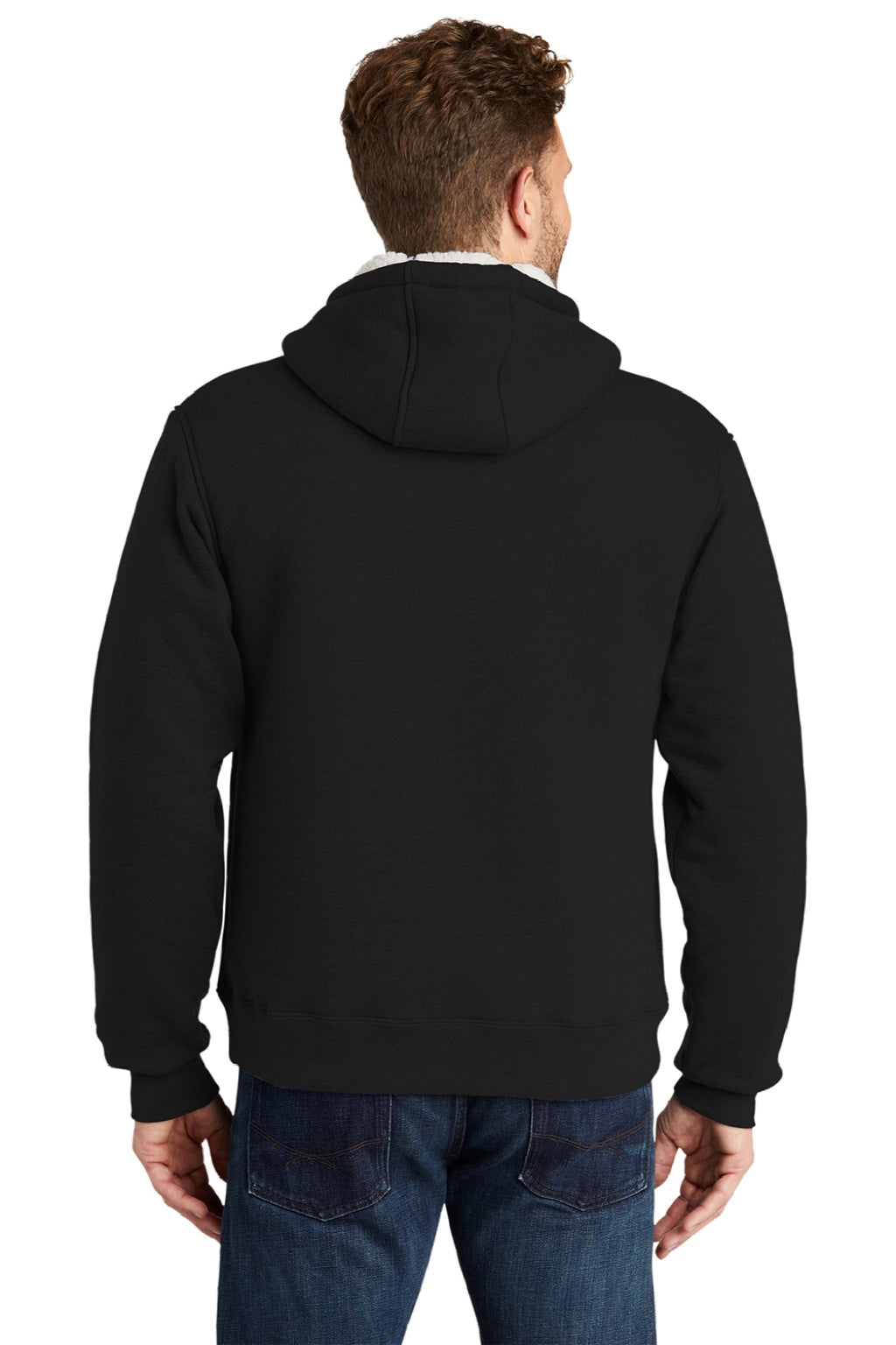 CornerStone CS625 Mens Water Resistant Fleece Full Zip Hooded Sweatshirt Hoodie w/ Pockets Black Model Back