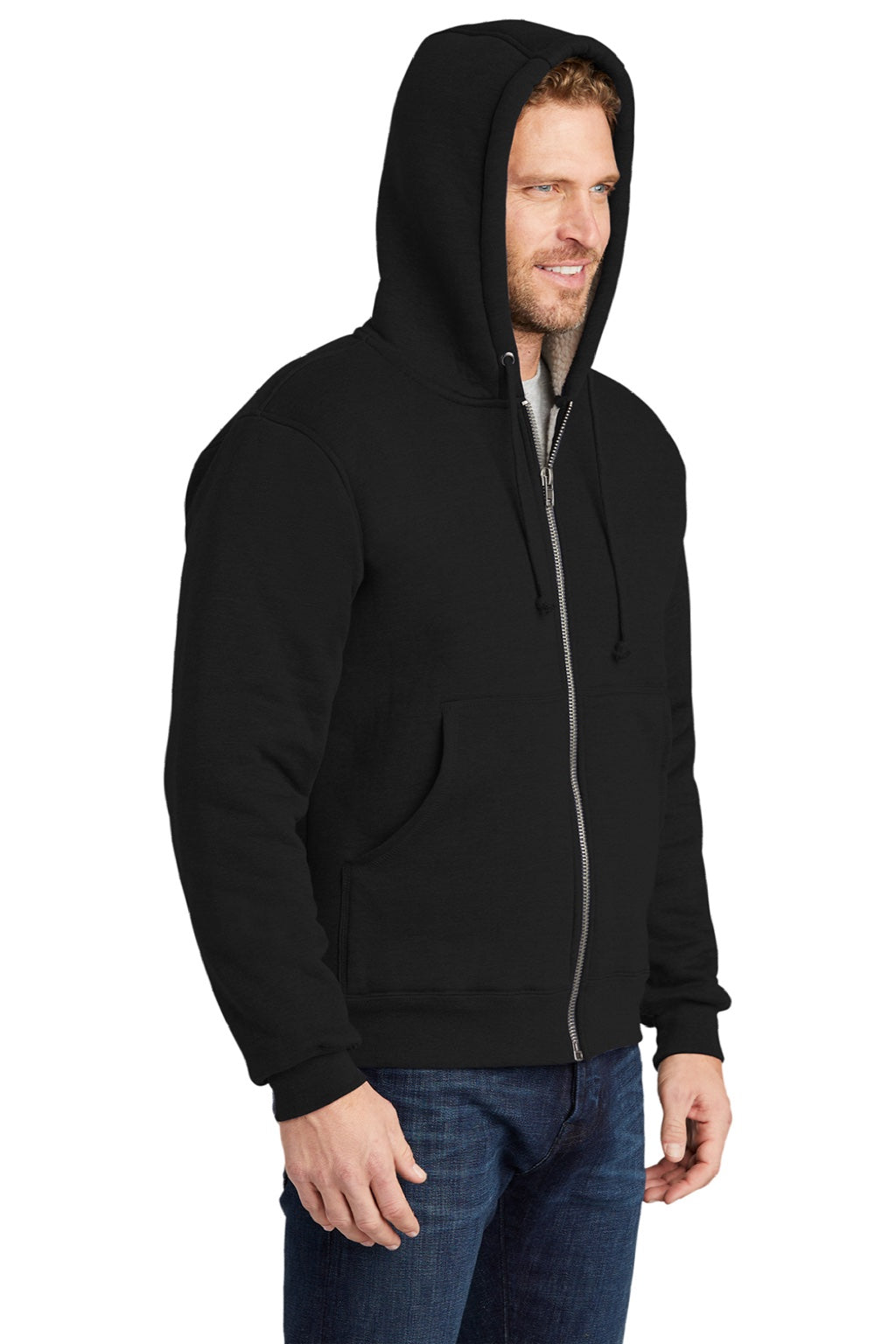 CornerStone CS625 Mens Water Resistant Fleece Full Zip Hooded Sweatshirt Hoodie w/ Pockets Black Model 3q