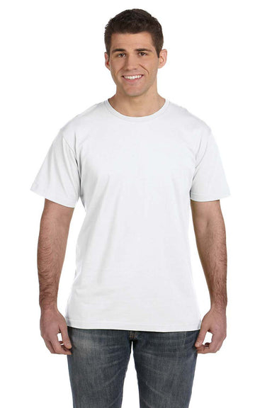 LAT 6901 Mens Fine Jersey Short Sleeve Crewneck T-Shirt White Model Front