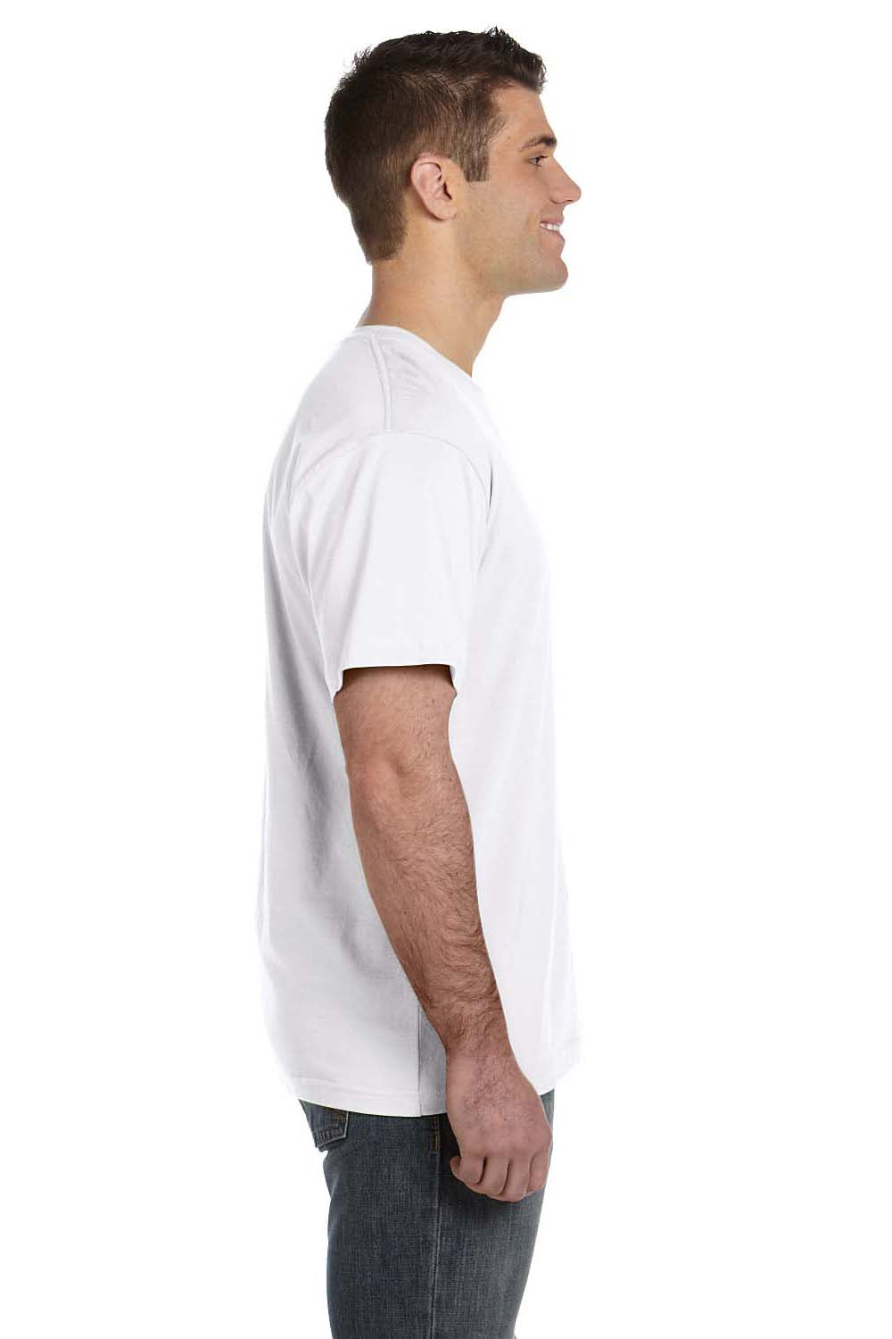 LAT 6901 Mens Fine Jersey Short Sleeve Crewneck T-Shirt White Model Side