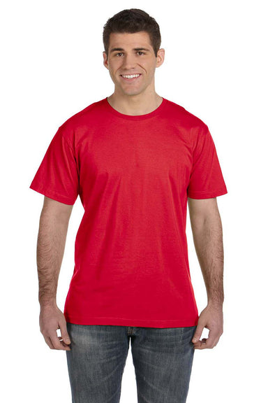 LAT 6901 Mens Fine Jersey Short Sleeve Crewneck T-Shirt Red Model Front