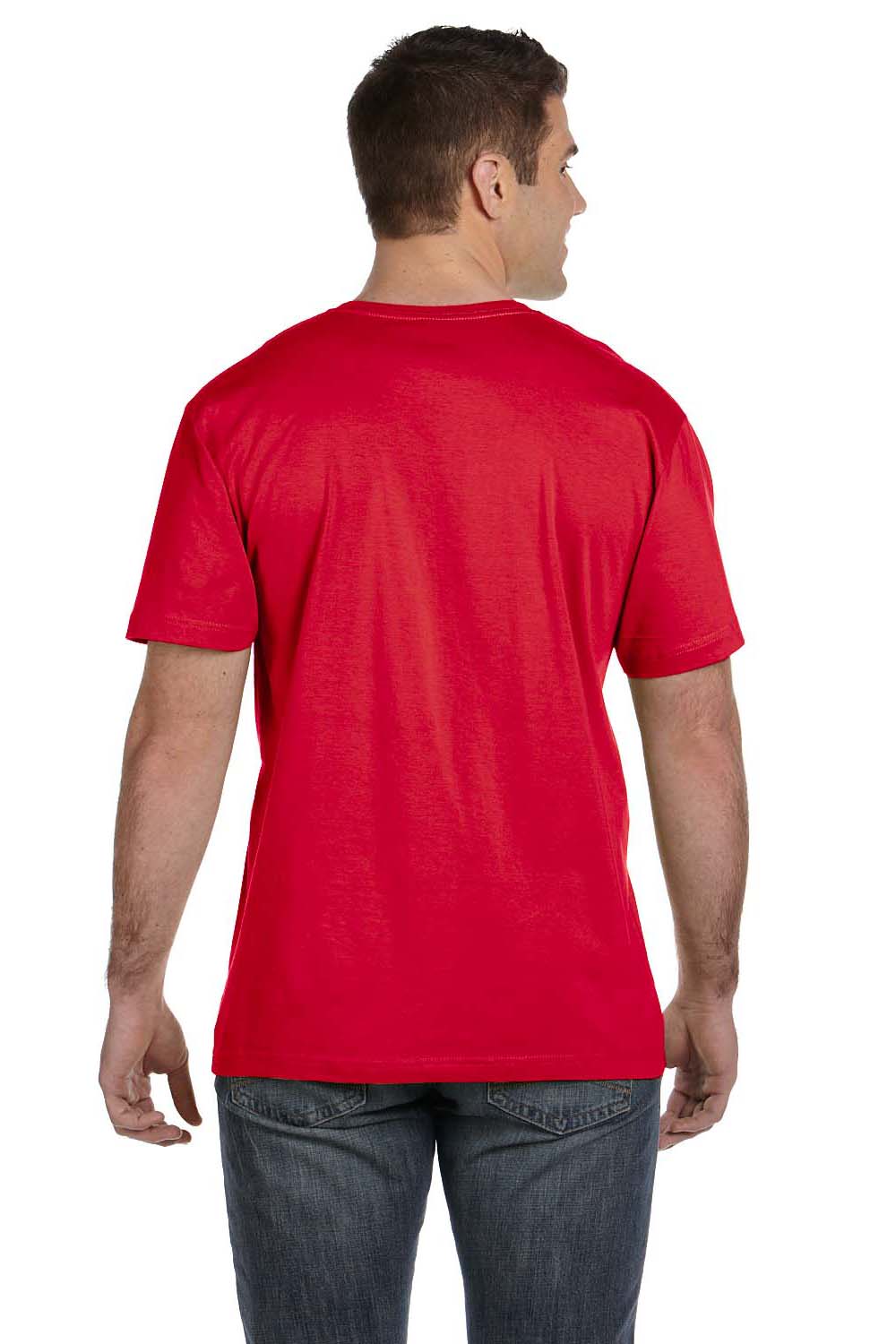LAT 6901 Mens Fine Jersey Short Sleeve Crewneck T-Shirt Red Model Back