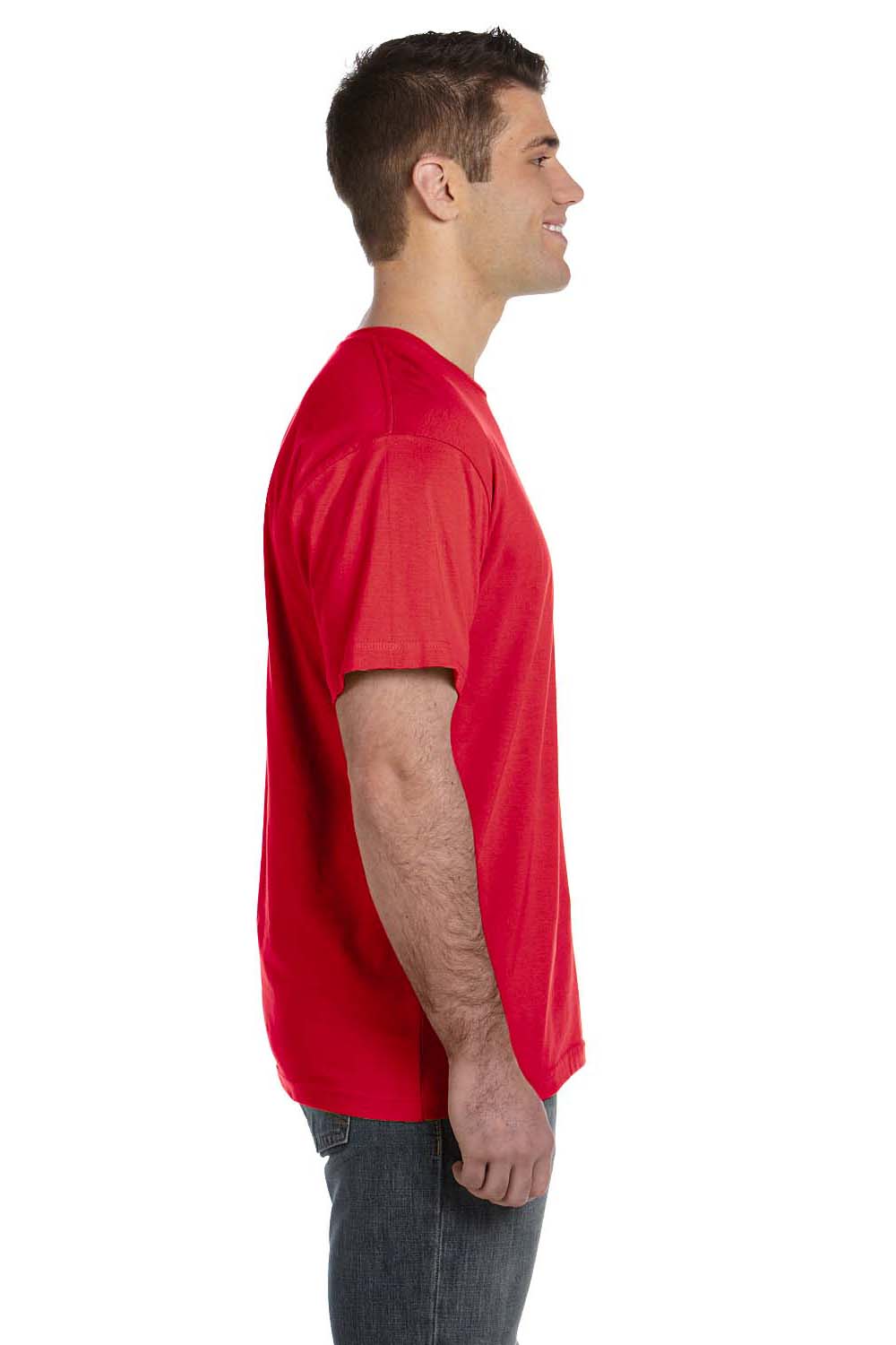 LAT 6901 Mens Fine Jersey Short Sleeve Crewneck T-Shirt Red Model Side