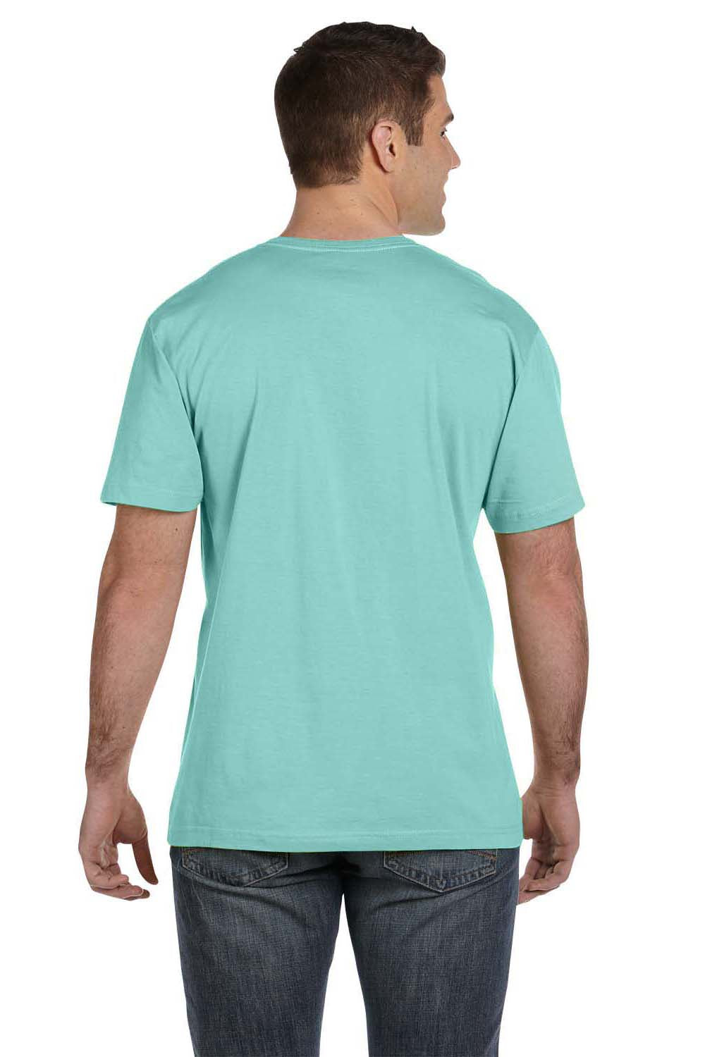 LAT 6901 Mens Fine Jersey Short Sleeve Crewneck T-Shirt Chill Blue Model Back