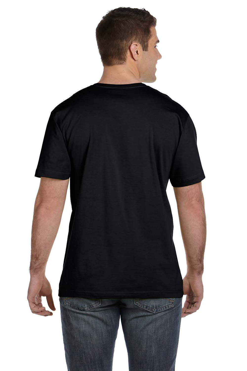 LAT 6901 Mens Fine Jersey Short Sleeve Crewneck T-Shirt Black Model Back