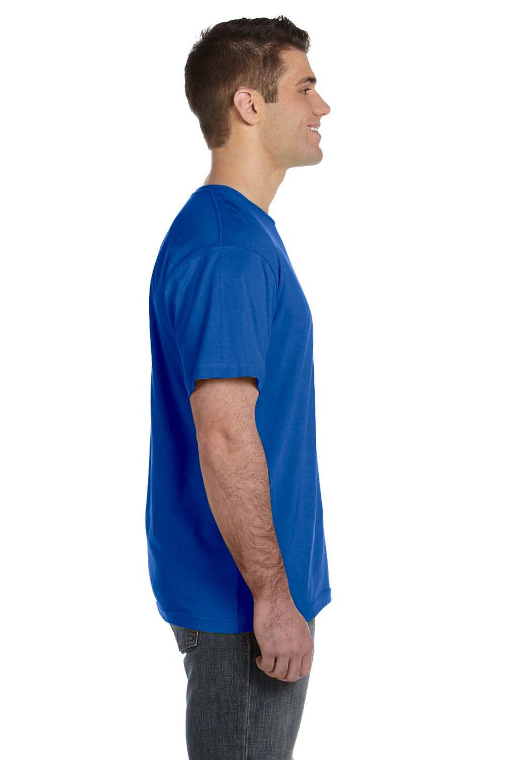 LAT 6901 Mens Fine Jersey Short Sleeve Crewneck T-Shirt Royal Blue Model Side
