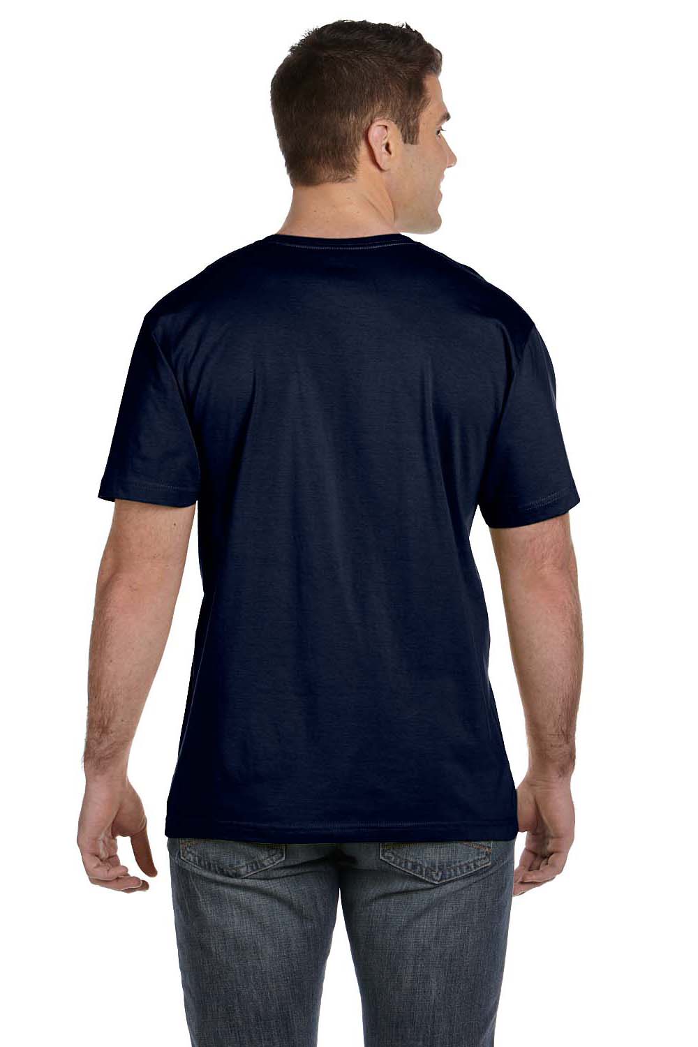 LAT 6901 Mens Fine Jersey Short Sleeve Crewneck T-Shirt Navy Blue Model Back