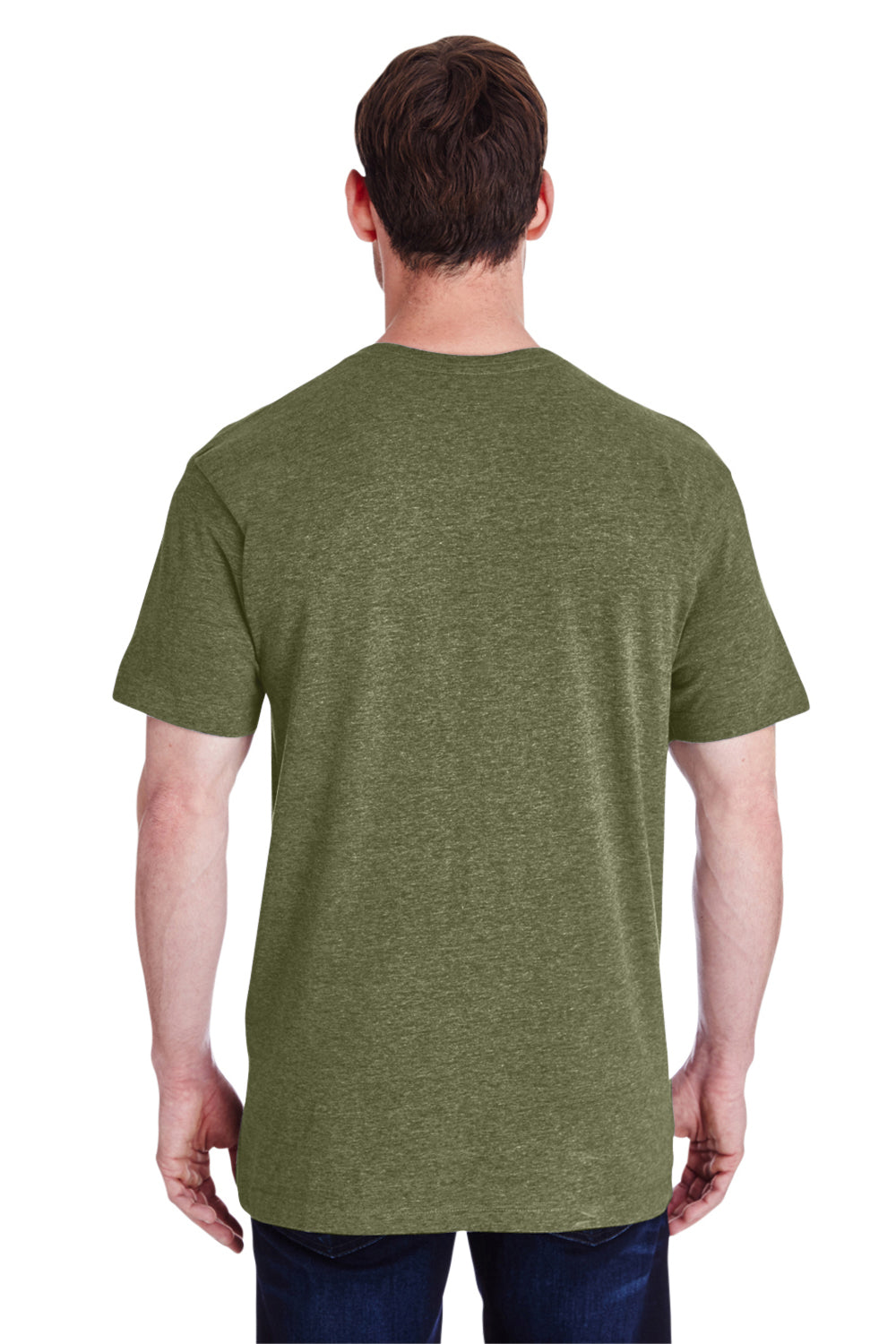 LAT 6901 Mens Fine Jersey Short Sleeve Crewneck T-Shirt Military Green Model Back