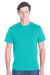LAT 6901 Mens Fine Jersey Short Sleeve Crewneck T-Shirt Caribbean Blue Model Front