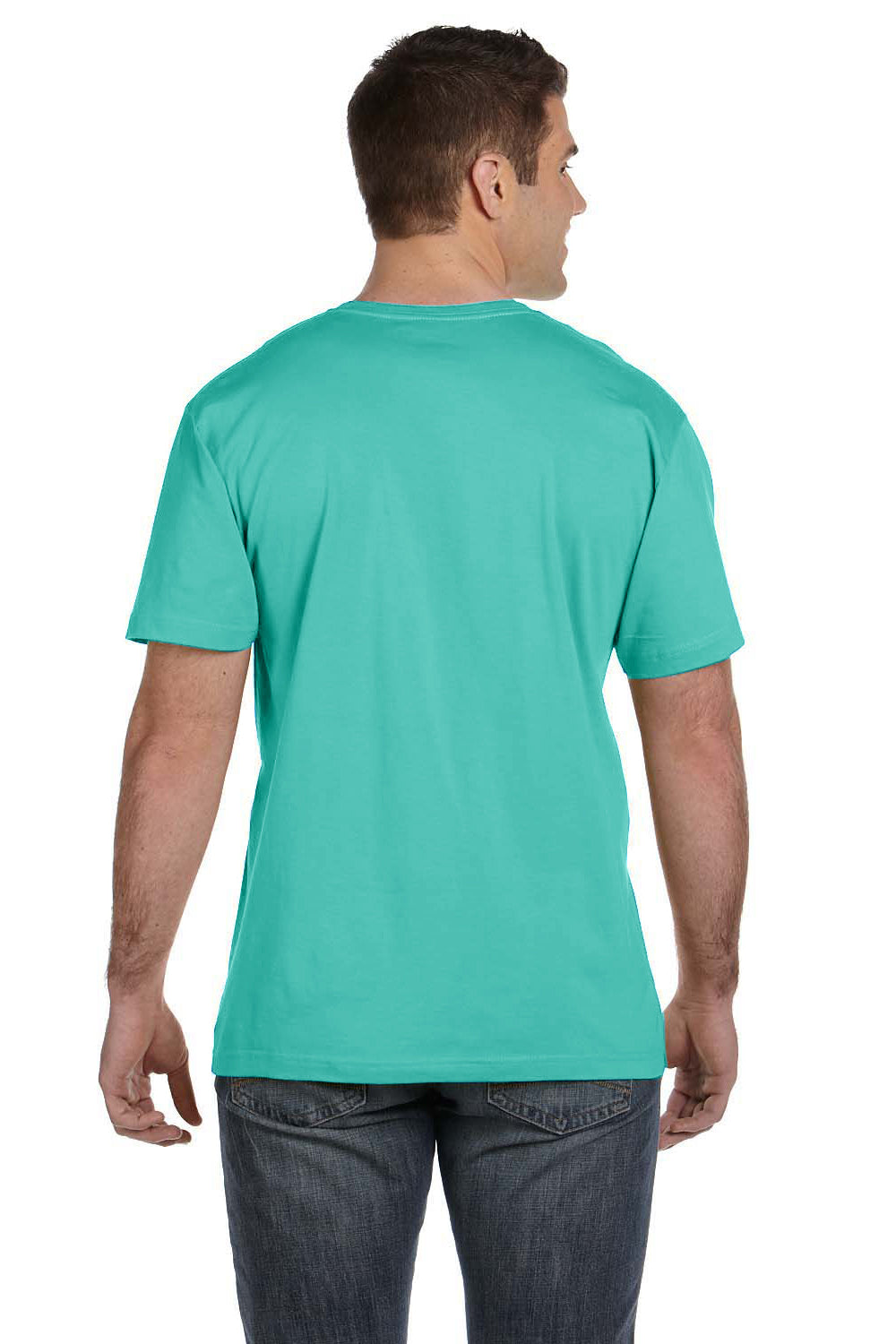 LAT 6901 Mens Fine Jersey Short Sleeve Crewneck T-Shirt Caribbean Blue Model Back