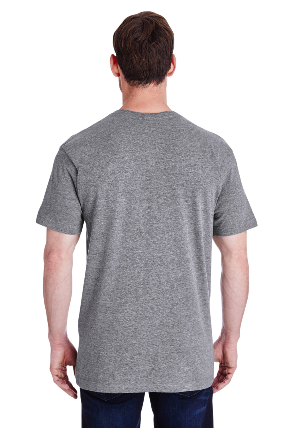 LAT 6901 Mens Fine Jersey Short Sleeve Crewneck T-Shirt Heather Granite Grey Model Back