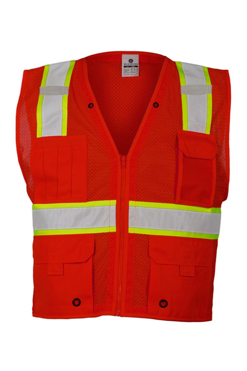 Kishigo B100-111 Unisex EV Series Enhanced Visibility Multi Pocket Mesh Vest Red/Lime Green Flat Front