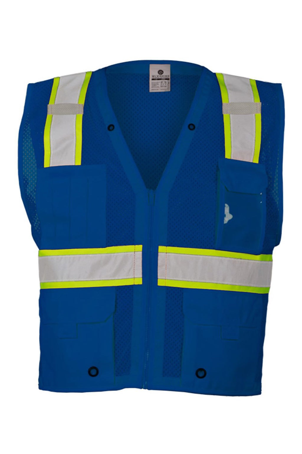 Kishigo B100-111 Unisex EV Series Enhanced Visibility Multi Pocket Mesh Vest Royal Blue/Lime Green Flat Front