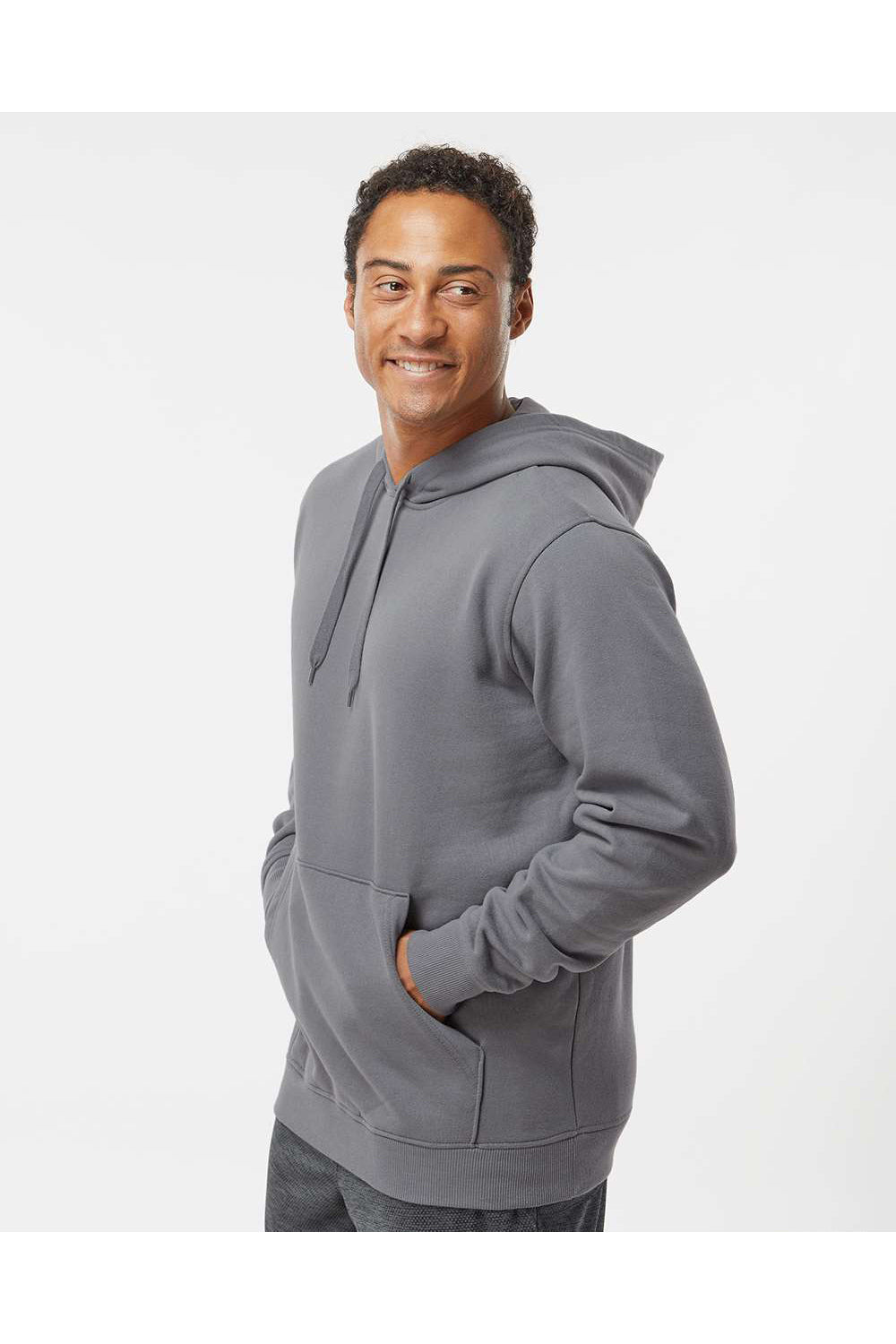 Augusta Sportswear 5414 Mens Fleece Hooded Sweatshirt Hoodie Graphite Grey Model Side