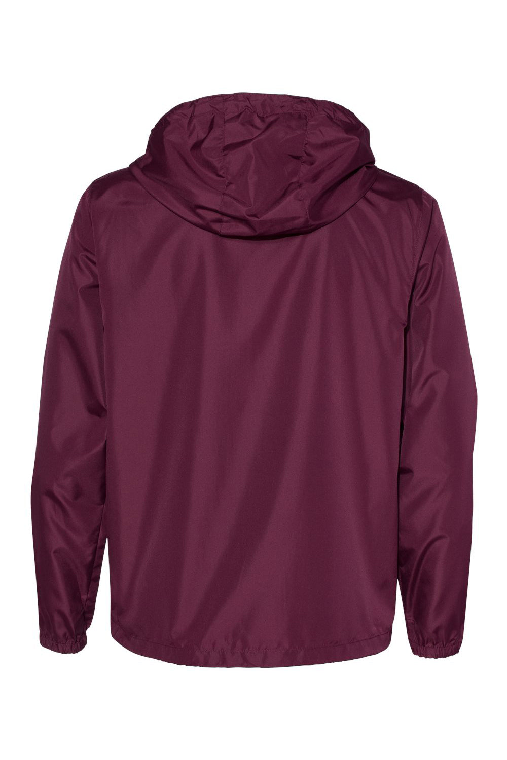 Independent Trading Company EXP54LWZ Mens Water Resistant Full Zip Windbreaker Hooded Jacket Maroon Flat Back