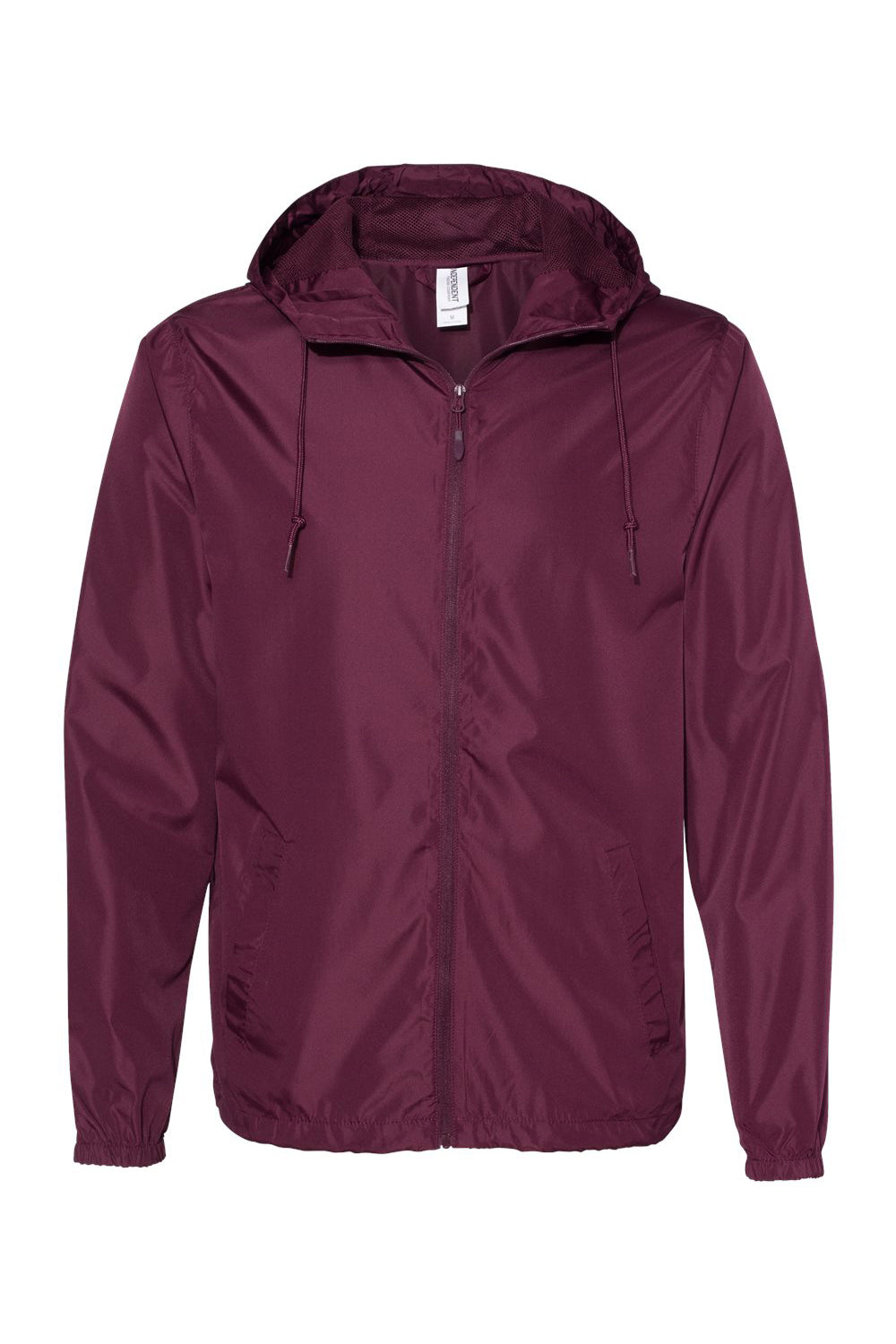 Independent Trading Company EXP54LWZ Mens Water Resistant Full Zip Windbreaker Hooded Jacket Maroon Flat Front