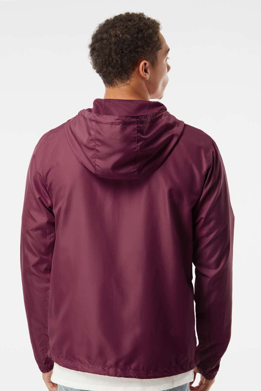 Independent Trading Company EXP54LWZ Mens Water Resistant Full Zip Windbreaker Hooded Jacket Maroon Model Back