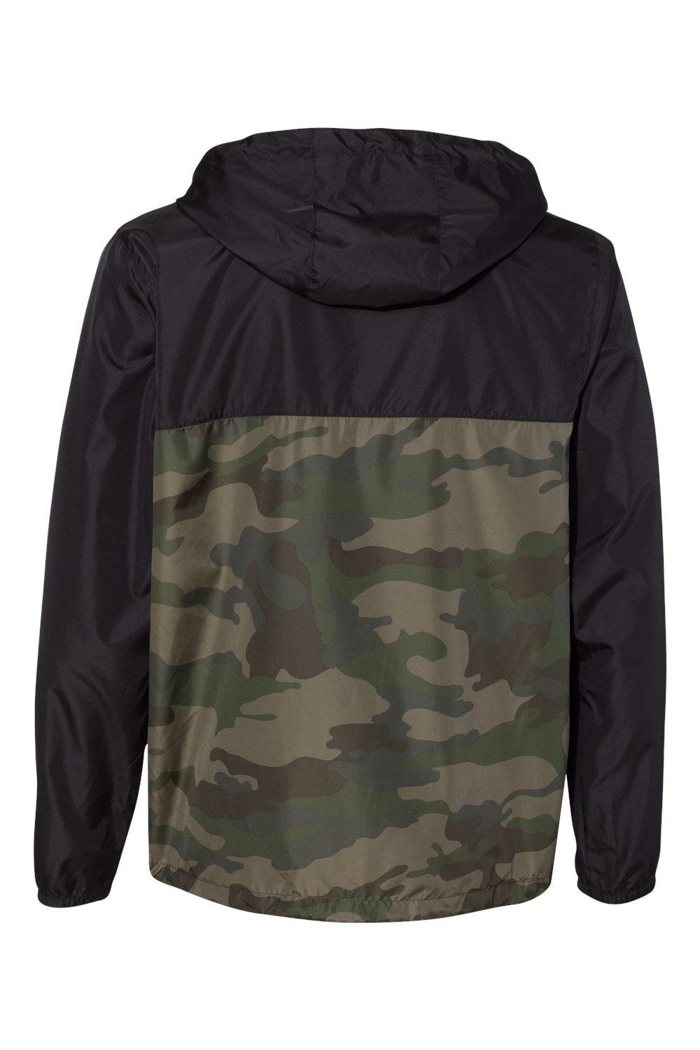 Independent Trading Co. EXP54LWZ Mens Full Zip Windbreaker Hooded Jacket Black/Forest Green Camo Flat Back