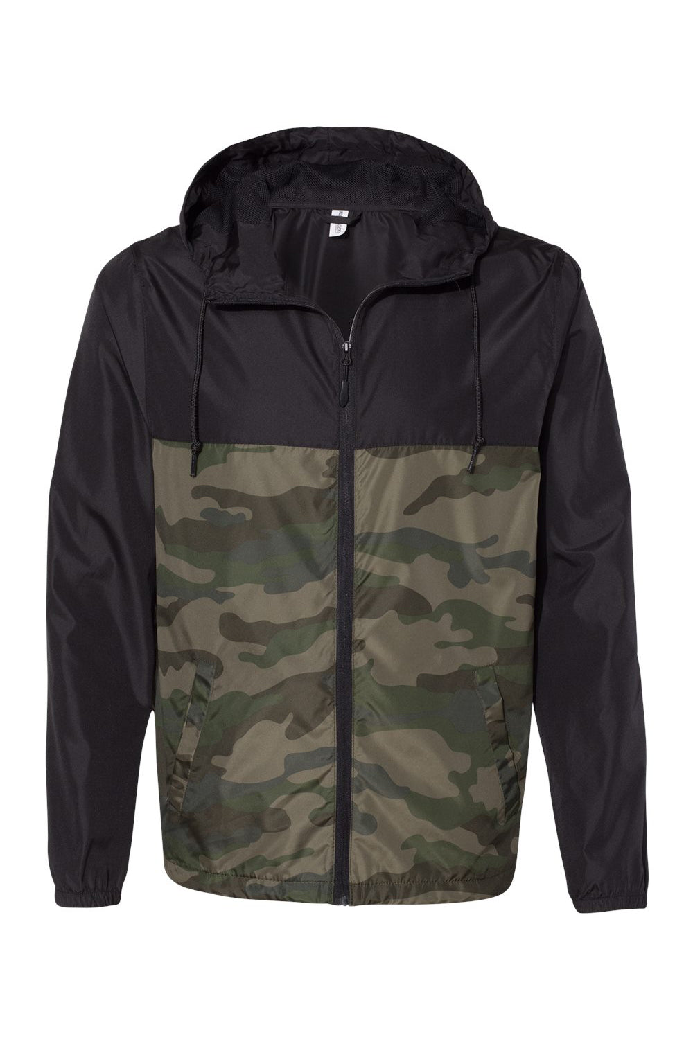 Independent Trading Co. EXP54LWZ Mens Full Zip Windbreaker Hooded Jacket Black/Forest Green Camo Flat Front