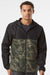 Independent Trading Company EXP54LWZ Mens Water Resistant Full Zip Windbreaker Hooded Jacket Black/Forest Green Camo Model Front