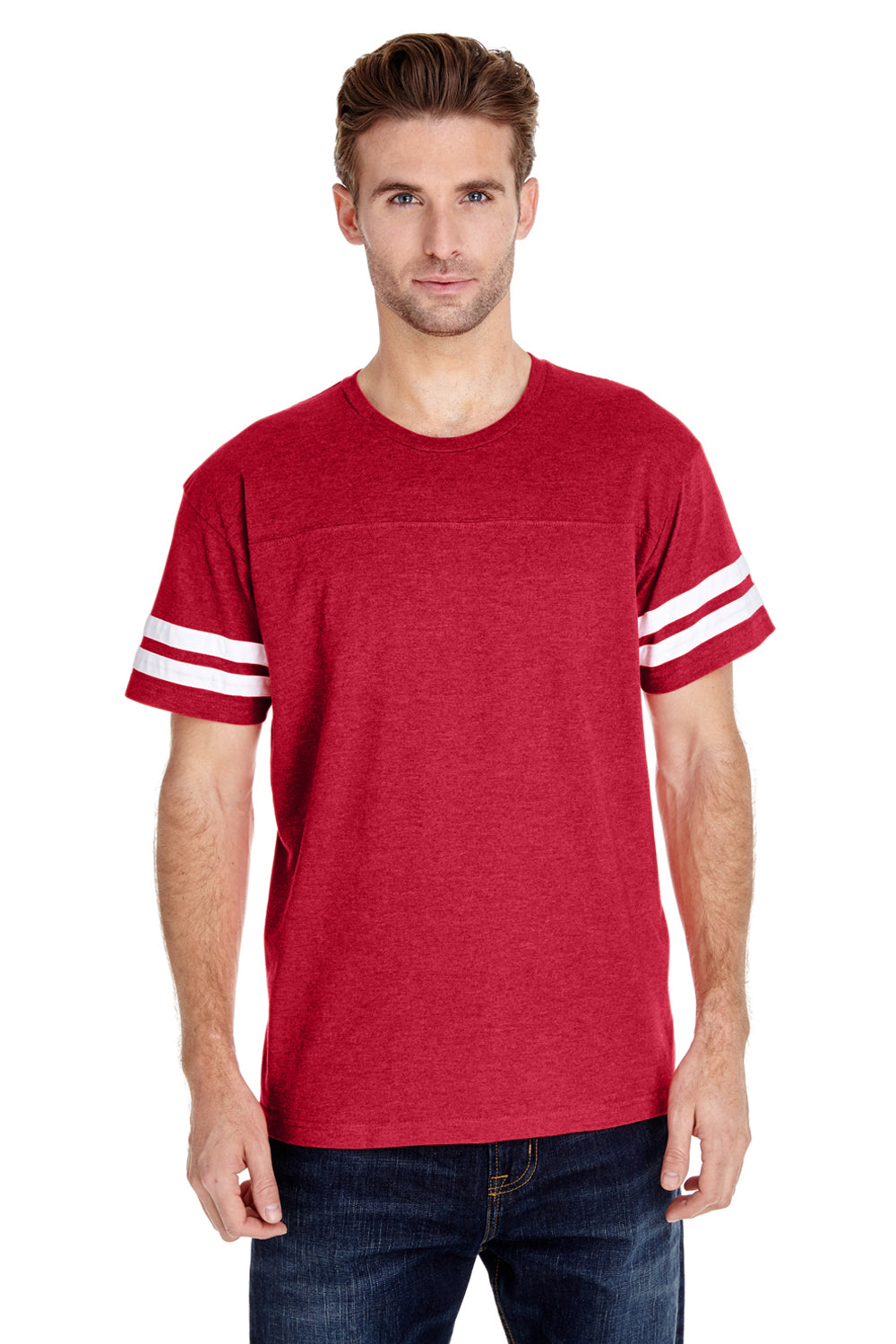 LAT 6937 Mens Fine Jersey Short Sleeve Crewneck T-Shirt Vintage Red/White Model Front