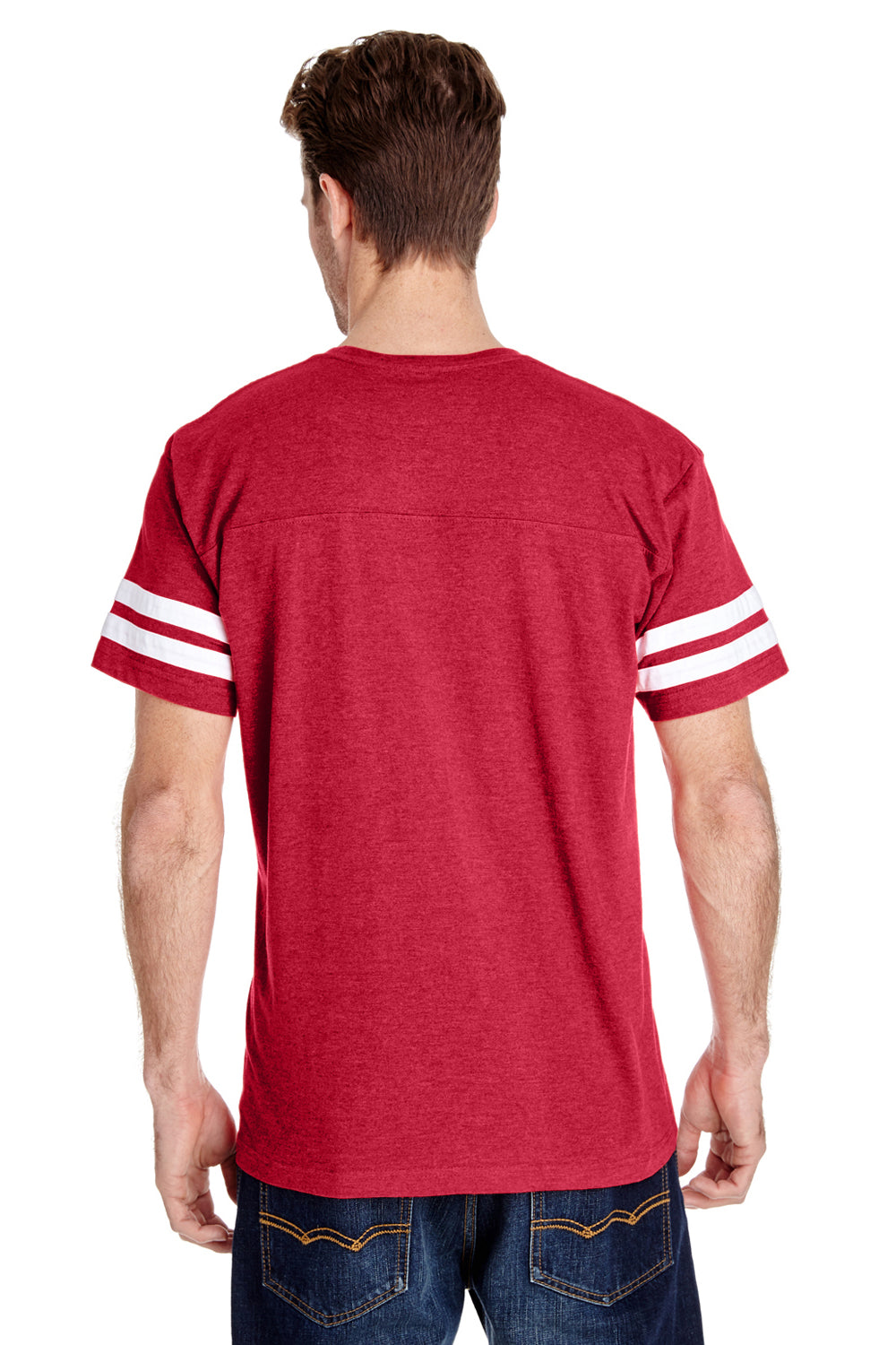 LAT 6937 Mens Fine Jersey Short Sleeve Crewneck T-Shirt Vintage Red/White Model Back
