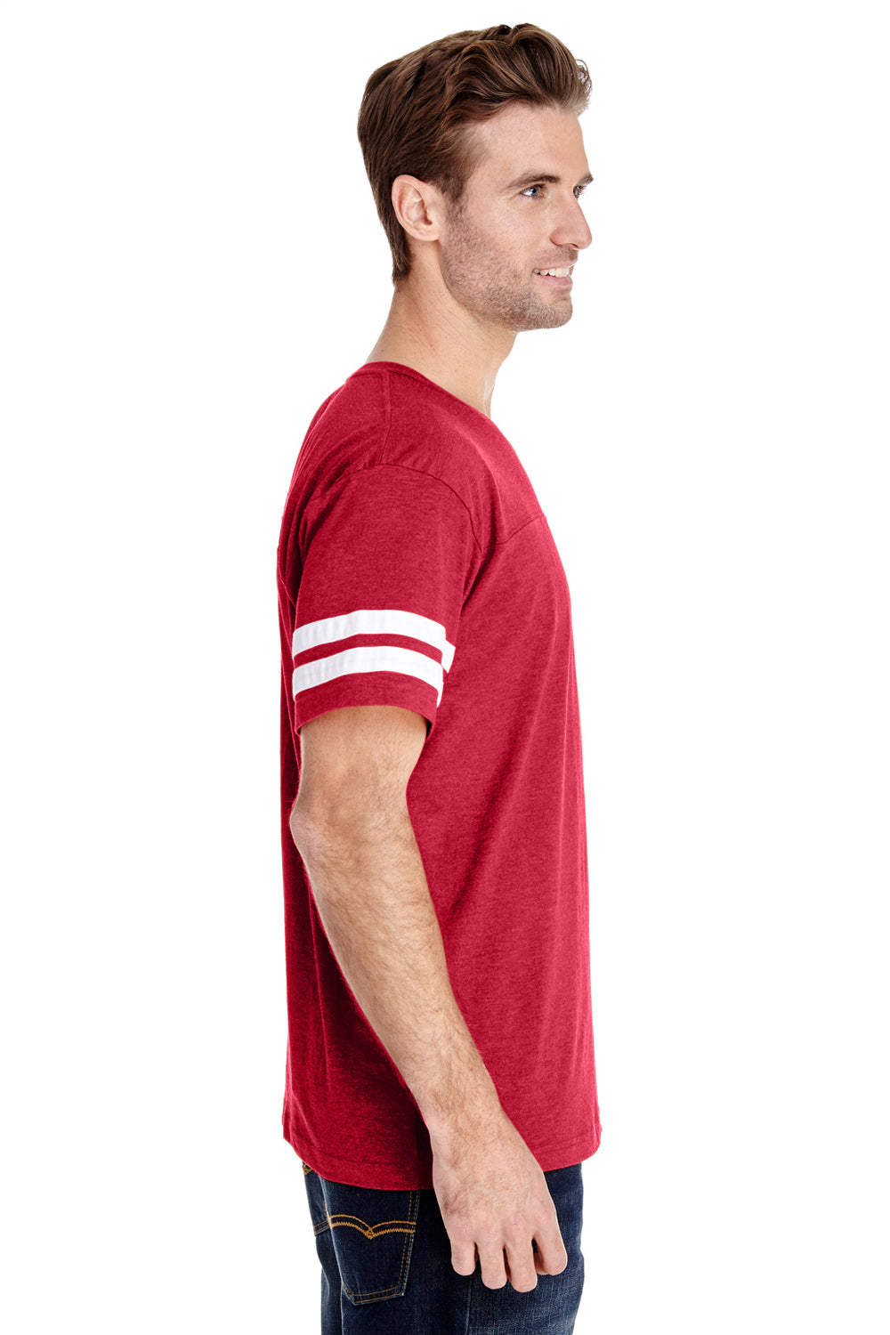 LAT 6937 Mens Fine Jersey Short Sleeve Crewneck T-Shirt Vintage Red/White Model Side