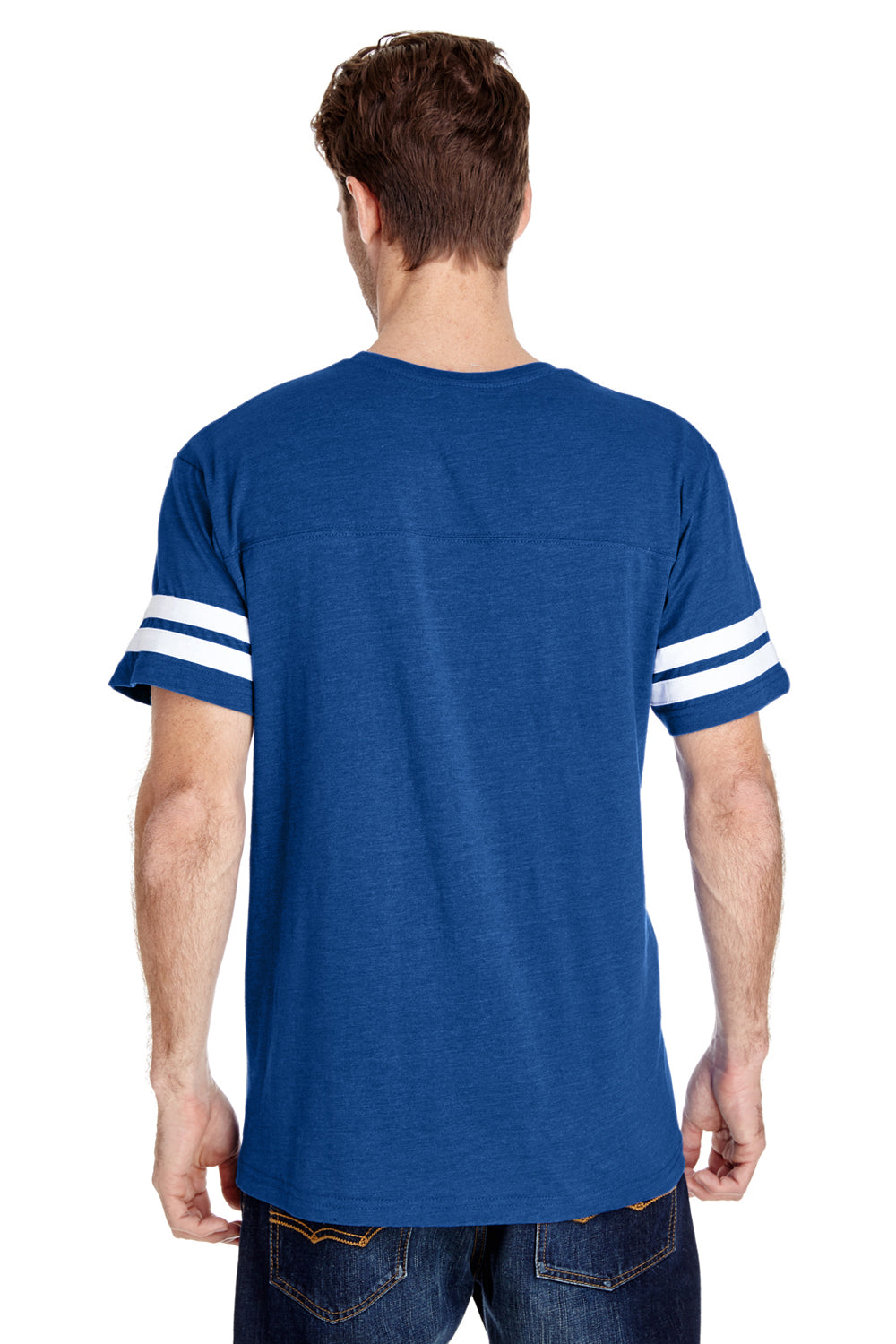 LAT 6937 Mens Fine Jersey Short Sleeve Crewneck T-Shirt Vintage Royal Blue/White Model Back