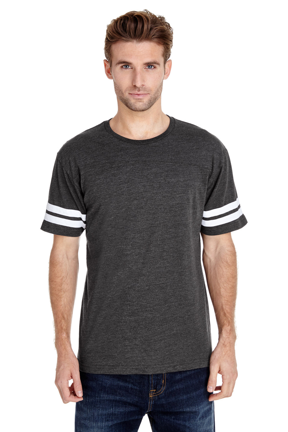 LAT 6937 Mens Fine Jersey Short Sleeve Crewneck T-Shirt Vintage Smoke Grey/White Model Front