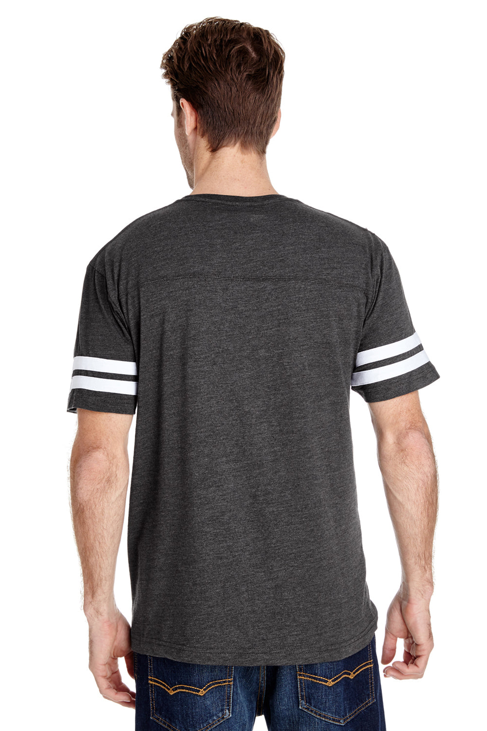 LAT 6937 Mens Fine Jersey Short Sleeve Crewneck T-Shirt Vintage Smoke Grey/White Model Back