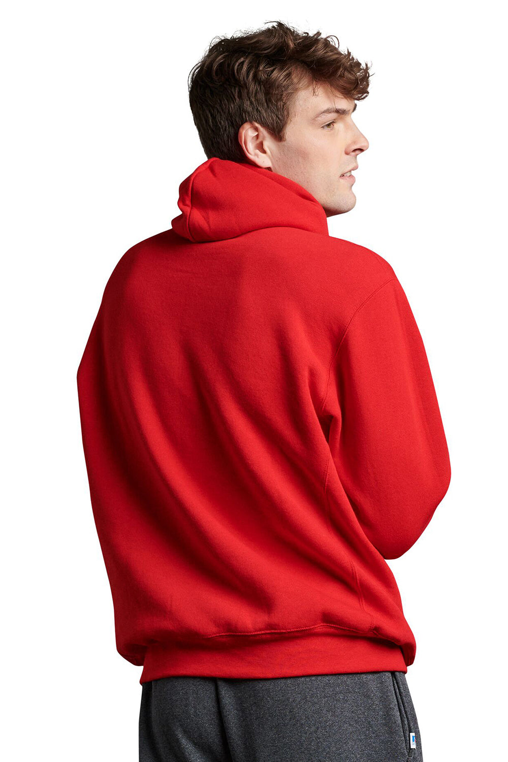 Russell Athletic 695HBM Mens Dri-Power Moisture Wicking Hooded Sweatshirt Hoodie w/ Pouch Pocket True Red Model Back