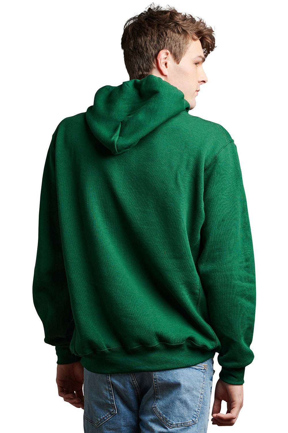 Russell Athletic 695HBM Mens Dri-Power Moisture Wicking Hooded Sweatshirt Hoodie w/ Pouch Pocket Dark Green Model Back