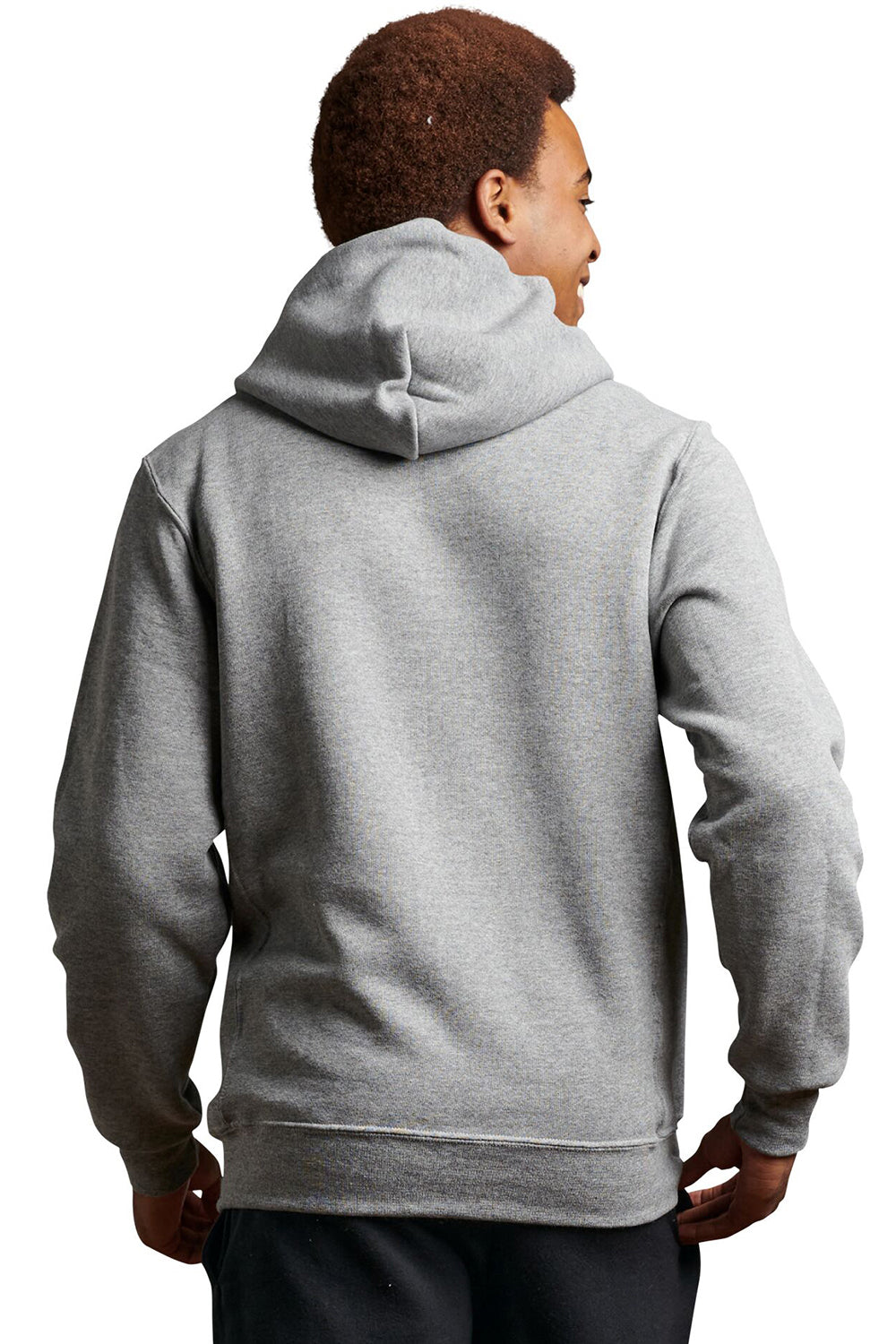 Russell Athletic 695HBM Mens Dri-Power Moisture Wicking Hooded Sweatshirt Hoodie w/ Pouch Pocket Oxford Grey Model Back
