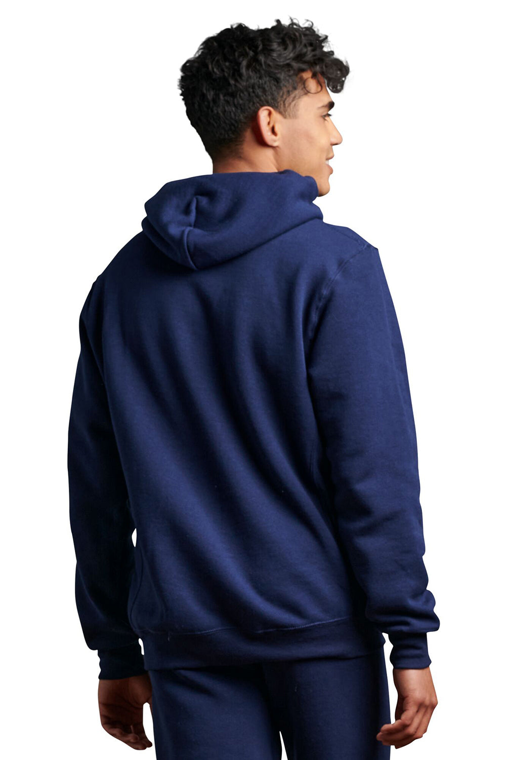 Russell Athletic 695HBM Mens Dri-Power Moisture Wicking Hooded Sweatshirt Hoodie w/ Pouch Pocket Navy Blue Model Back
